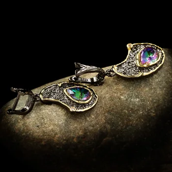Unikalus Geometrinis Ovalo formos Auskarai Inkrustacijos su Spalvinga Crystal Black Gold Dviejų spalvų Auskarai, Retro Etninės Stiliaus Moteriški Papuošalai