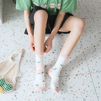 Animacinių filmų avokado medvilnės moteris kojinės harajuku kawaii juokingas mielas laimingas dizaineris saldainiai moterų kojinės divertidos skarpetki calcetines
