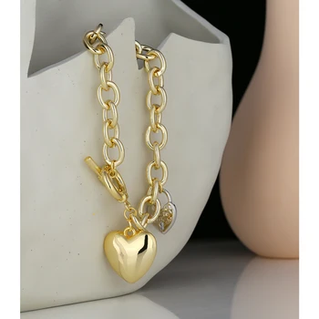 Yhpup Romantiškas Širdies Pakabukas Bangle Apyrankės Moterims Žavesio Metalo Aukso Spalvos Perjungti sagtimis Bangle Papuošalai Jubiliejų Dovana
