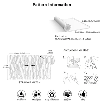 Balta Pynimo Tapetus Klijuoti ir Žievelės, Modernus Geometrinis Modelis Lipni Tapetai Nuimamas sienos Miegamųjų Namo Apdaila