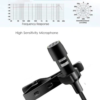1,5 m Mini Nešiojamieji Lavalier Microphone Kondensatoriaus Clip-on Atvartas Mic Laidinio Mikrofo/Microfon už Telefoną, Nešiojamąjį KOMPIUTERĮ