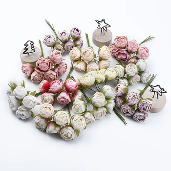 6pcs MINI arbatos rožės Puokštė spalvotų namų dekoro priedai kalėdinė girlianda vestuvių dovanos lauke dirbtinės gėlės pigiai