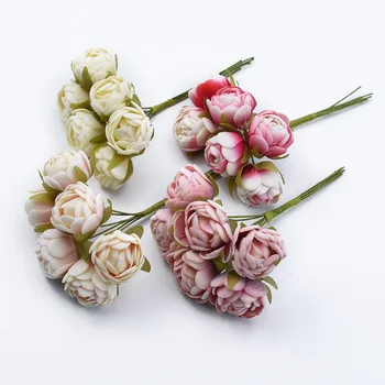 6pcs MINI arbatos rožės Puokštė spalvotų namų dekoro priedai kalėdinė girlianda vestuvių dovanos lauke dirbtinės gėlės pigiai