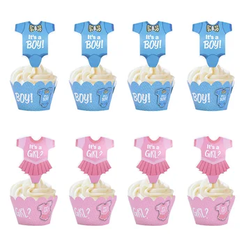 24Pcs Baby Shower Apdailos Cupcake Wrapper su Topper Lyčių Atskleisti Šalies Prekių Baby Shower Mergina Vaikų Gimtadienio Dekoracijos