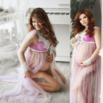 Nėščioms Moterims Motinystės Suknelė Fotografija, Foto Nėrinių Ilgomis Rankovėmis Ponios Maxi Suknelė Šaudyti Drabužių, Drabužių