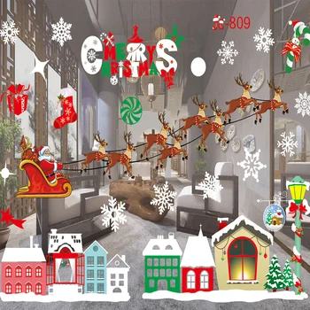 Naujųjų Metų Lango Stiklo Siena Lipdukas ant sienos kalėdiniai langų lipdukai, PVC Sniego Miesto Sienų Lipdukai Kalėdinė Dekoracija DA