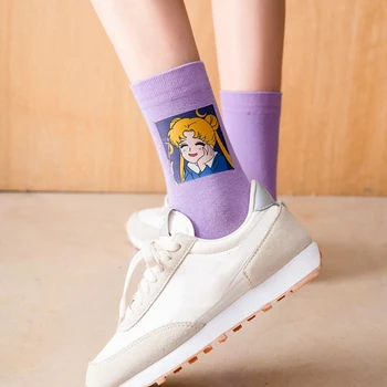 1 Pora Kawaii Anime Mėnulio Mergaitė Juokingas Kojines Moterims Korėjos Sailor Moon Grynas Moterų Medvilnės Gražių Siuvinėjimo Streetwear Kojinės
