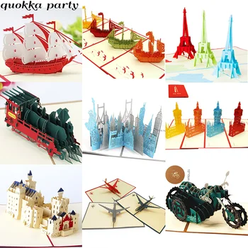 3D Pop-Up Gimtadienio Kortelės 3D Miniatiūrų Kvietimą Korteles Pasaulio Pramogų Verslo Kortelės Berniukas Dovanų Sveikinimo atviruką, Turizmo Atvirukas