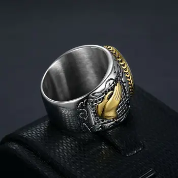 Klasikinių Senovinių Kryžiaus Žiedas Madinga Vyrų mazuto Dvigubo Aukso Žiedas reikmenys, Papuošalai Dievo Ranka Vyrams Geriausia Dovana