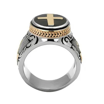 Klasikinių Senovinių Kryžiaus Žiedas Madinga Vyrų mazuto Dvigubo Aukso Žiedas reikmenys, Papuošalai Dievo Ranka Vyrams Geriausia Dovana