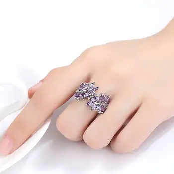 Violetinės Spalvos Kristalai Žiedai Lapų Formos CZ Kubinis Cirkonis Piršto žiedą, Moterims Patelės Vestuvės Papuošalai Aksesuaras bijoux