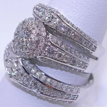 3pcs/ Set Prabanga Išskirtinį Moterų Baltas Žiedas Crystal Nuotakos Sužadėtuvių Vestuvinį Žiedą, Pokylių Kokteilis Jubiliejų Žiedas, Papuošalų Rinkinys
