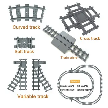 Traukinio bėgiai Miesto Traukinio Bėgių Tiesiai & Lenktas Kryžiaus Bėgių Statyba Blokai Nustatyti Plytų Modelis trein geležinkeliai Suderinamas su lego