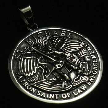 Naujausias Vyrų Kietas 316L Nerūdijančio Plieno, Didelis Saint Michael Apsaugoti Mus Apvalus Medalis Pakabukas