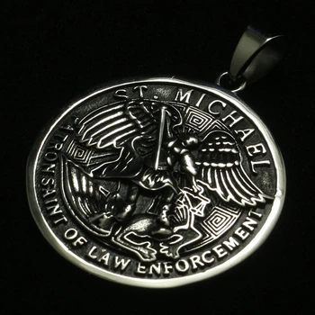 Naujausias Vyrų Kietas 316L Nerūdijančio Plieno, Didelis Saint Michael Apsaugoti Mus Apvalus Medalis Pakabukas