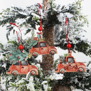 HUADODO 3Pcs Vintage Kalėdų Sunkvežimis su eglučių Papuošalai, Mediniai Kalėdinė dekoracija Kalėdų eglutės Ornamentu Šalies Vaikų dovanų