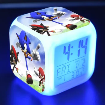 Sonic Pav žaislai LED Laikrodis Žadintuvas Spalvinga Touch Šviesos Stalas Žiūrėti Sonic Statulėlės Žaislai Vaikams kalėdų dovana