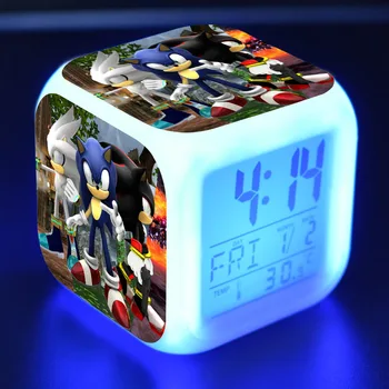 Sonic Pav žaislai LED Laikrodis Žadintuvas Spalvinga Touch Šviesos Stalas Žiūrėti Sonic Statulėlės Žaislai Vaikams kalėdų dovana