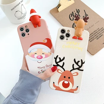3D Kalėdų Elnių Kalėdų Senelio Telefono dėklas skirtas iphone 11 Pro Max XR X XS Max 7 8 Plus SE 2020 m., Minkštas Galinį Dangtelį Coque dovana