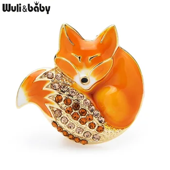Wuli&kūdikis Miega Fox Sagės 6 Spalvų Emalį Kūną viso kalnų krištolas Sparklin Tail Fox Smeigtukai Mielas Gyvūnų Ženklelis Naujųjų Metų Dovana 2021