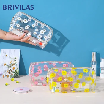 Brivilas pcv vakcina gėlės kosmetikos krepšys moterims skaidrus kelionės saugojimo makiažas krepšiai nešiojamų vandeniui oiletries maišelį atveju mados