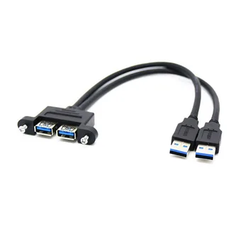 Du Combo Dual USB 3.0 Male į USB 3.0 Moterų ilgiklis su Varžtu Panel Mount