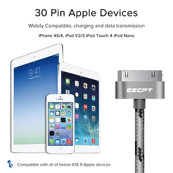 EECPT USB Kabelis iPhone 4S 4 3GS 3G Greitai Įkrauti Telefono Įkroviklio Laidas, iPad 1 2 3 iPod Nano iTouch 30 Pin Duomenų Adapterio Laido
