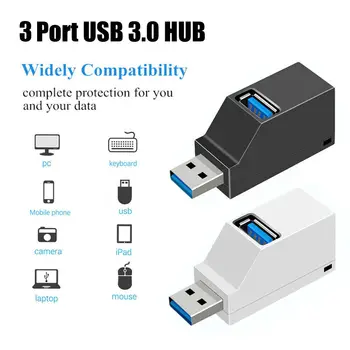 3 Port USB Hub Mini USB 2.0 3.0 Didelio Greičio Hub Splitter Langelį PC Nešiojamas U Diską, Kortelių Skaitytuvą, Skirtą 