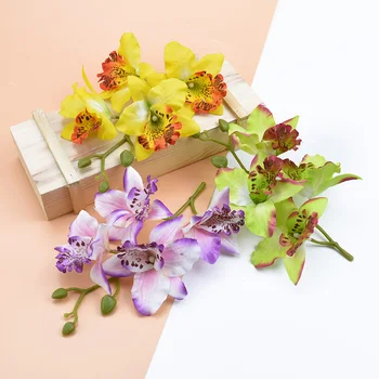 4 galvutėmis/bundle Thai orchid vestuvių dekoratyvinės gėlės, vainikai scrapbooking, namų dekoravimo reikmenys, Dirbtinės gėlės pigiai