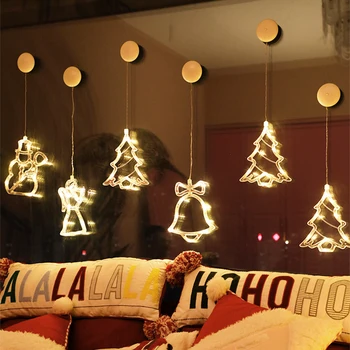LED siurbtukas Šviesos 3D Durų Ir Langų Santa Claus Briedžių Varpai Kalėdų Šviesos LED String Žibintai Snaigės siurbtukas Šviesos