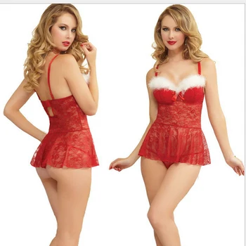 5 stilių Kalėdų Nėrinių Komplektas Moterims Seksualus apatinis Trikotažas Raudona Babydoll Suknelė Sleepwear Kostiumas Karšto