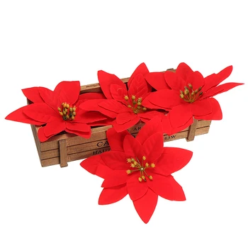 10vnt Raudona Kalėdų Šilko Gėlės, Dirbtiniai Blizgučiai Poinsettia Gėlių 14cm Kalėdos Kalėdos Namuose Šalis 