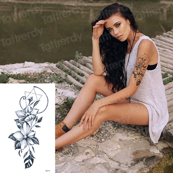 Laikinas mados tatuiruotės rose gėlių lapai sexy mergina modelis tatuiruotės moterys laikina tatuiruotė lipdukas rožės kūno menas, tatuiruotė