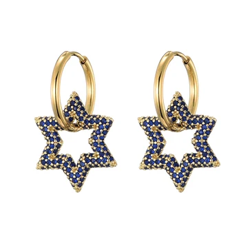 Madinga star žavesio turas hoopas auskarai moterims kubinis cirkonis bling geometrinis aukso spalvos hoopas auskarai pendientes aukščiausios kokybės