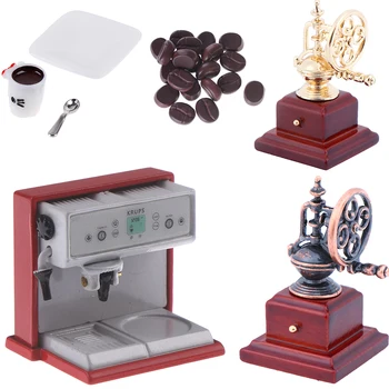 Metalo Coffeemaker Kavos Pupelės Taurės Ir Lėkštė & Šaukštas Modeliavimas Virtuvės Baldai Lėlės Namas Miniatiūriniai Priedai 1:12 Lėlių Namelis