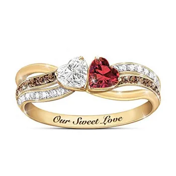 Mados išskirtinį geometrinės linijos dviejų spalvų meilė cirkonis žiedas moterų elegantiškas, romantiškas pokylių priedai Valentino diena dovana