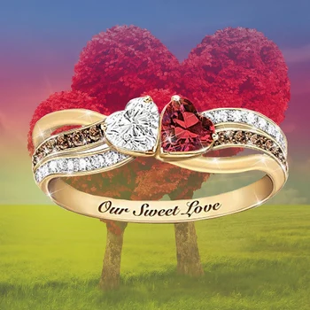 Mados išskirtinį geometrinės linijos dviejų spalvų meilė cirkonis žiedas moterų elegantiškas, romantiškas pokylių priedai Valentino diena dovana
