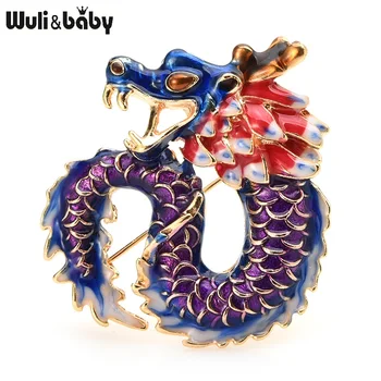 Wuli&baby Emalio Dragon Sages Moterims, Vyrams 2-Violetinė spalva Raudonasis Drakonas Gyvūnų Šalies Atsitiktinis Sagės, Segtukai, Dovanos