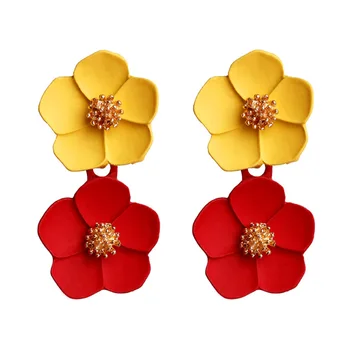 Korėjos Mados Gėlių Pakabukas Auskarai Romantiška Multi-color Dvigubo sluoksnio Dažytos Gėlės Žiedlapis Auskarai Moterims, Papuošalai