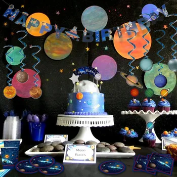 Galaxy Kosmoso Šalis Dekoro Vaikų Gimtadienio Dekoracijos Girlianda Popieriaus Plokštė Taurės Vystymo Raketų Astronautas Kosmose Šalies Prekių