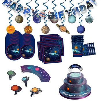 Galaxy Kosmoso Šalis Dekoro Vaikų Gimtadienio Dekoracijos Girlianda Popieriaus Plokštė Taurės Vystymo Raketų Astronautas Kosmose Šalies Prekių