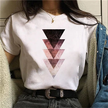 Naujas Geometrinė figūra atspausdinta marškinėliai Moterims 90-ųjų trumpomis Rankovėmis Vasarą Marškinėlius Harajuku Mados kraštovaizdį, T-shirt