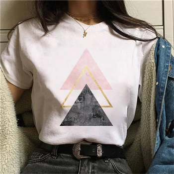 Naujas Geometrinė figūra atspausdinta marškinėliai Moterims 90-ųjų trumpomis Rankovėmis Vasarą Marškinėlius Harajuku Mados kraštovaizdį, T-shirt