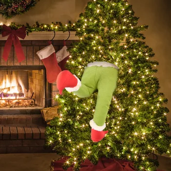 Kalėdų medžio apdaila žalia protezavimo kojos pliušinis durų apdailos Kalėdų Senelio Elfas kojos Kalėdų namuose kabantys papuošalai