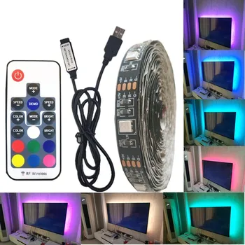 DC 5V USB LED Juosta 5050 Vandeniui RGB LED Šviesos Lanksti 50CM 1M 2M pridėti 3 17Key Nuotolinio TV Foninio Apšvietimo