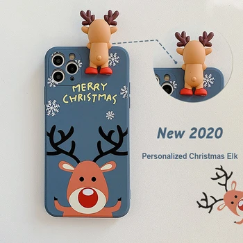 Kalėdų Dovana Animacinių filmų Elnias Telefono dėklas Skirtas iPhone 11 12 Pro XS Max XR XS X 7 8 Plus SE 2020 Elnias & Sniego Minkštas Silikoninis Dangtelis