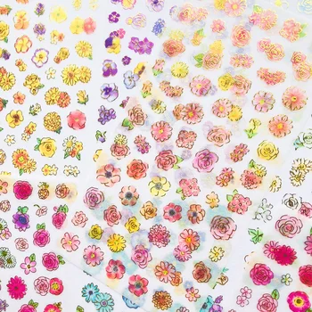 6 Lakštai Spalvinga Aukso Antspaudas Žydi Gėlės Lipnios Etiketės Dekoratyvinis Albumą Dienoraštis Dekoras