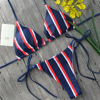 Naujų 2020 m. Vasarą Moterys, Push-up Paminkštinta Liemenėlė Tvarstis Bikini Komplektas Dryžuotas maudymosi kostiumėlis Triangle Maudymosi Kostiumas