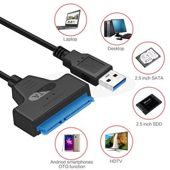 USB 3.0 Adapteris Adekvačius 2.5 Colio Išorinis SSD HDD Kietąjį Diską 22 Pin Sata III Kabelis Sata USB Kabelis Sata Į Sata USB 3.0 Adapteris