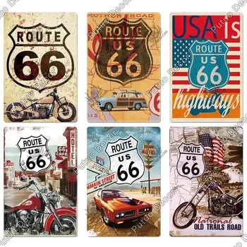 Route 66 Alavo Pasirašyti Derliaus Metalo Pasirašyti Apnašas Metalo Vintage Retro Garažo Sienos Dekoro Juosta Pub Klubas Vyras Urvas degalinė
